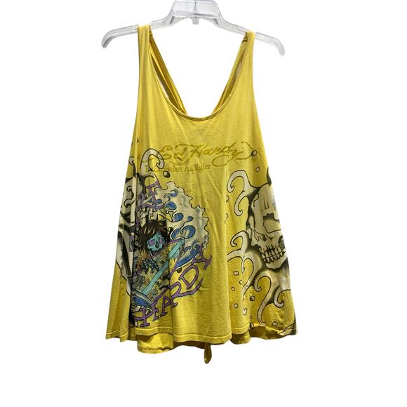Ed Hardy Tops - Ed Hardy Yellow Tank Open ack Y2K SZ Large